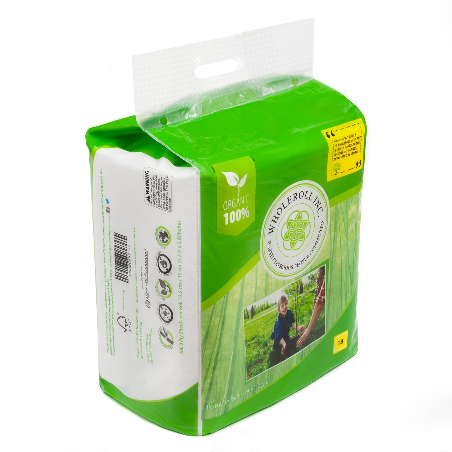 WHOLEROLL Organic Bamboo Toilet Paper Side of Package