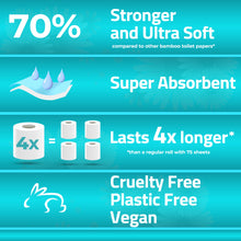 VEGAN BAMBOO Toilet Paper - 100% Organic Bath Tissue, Cruelty Free, Earth Friendly Plastic Free #12 Roll Count