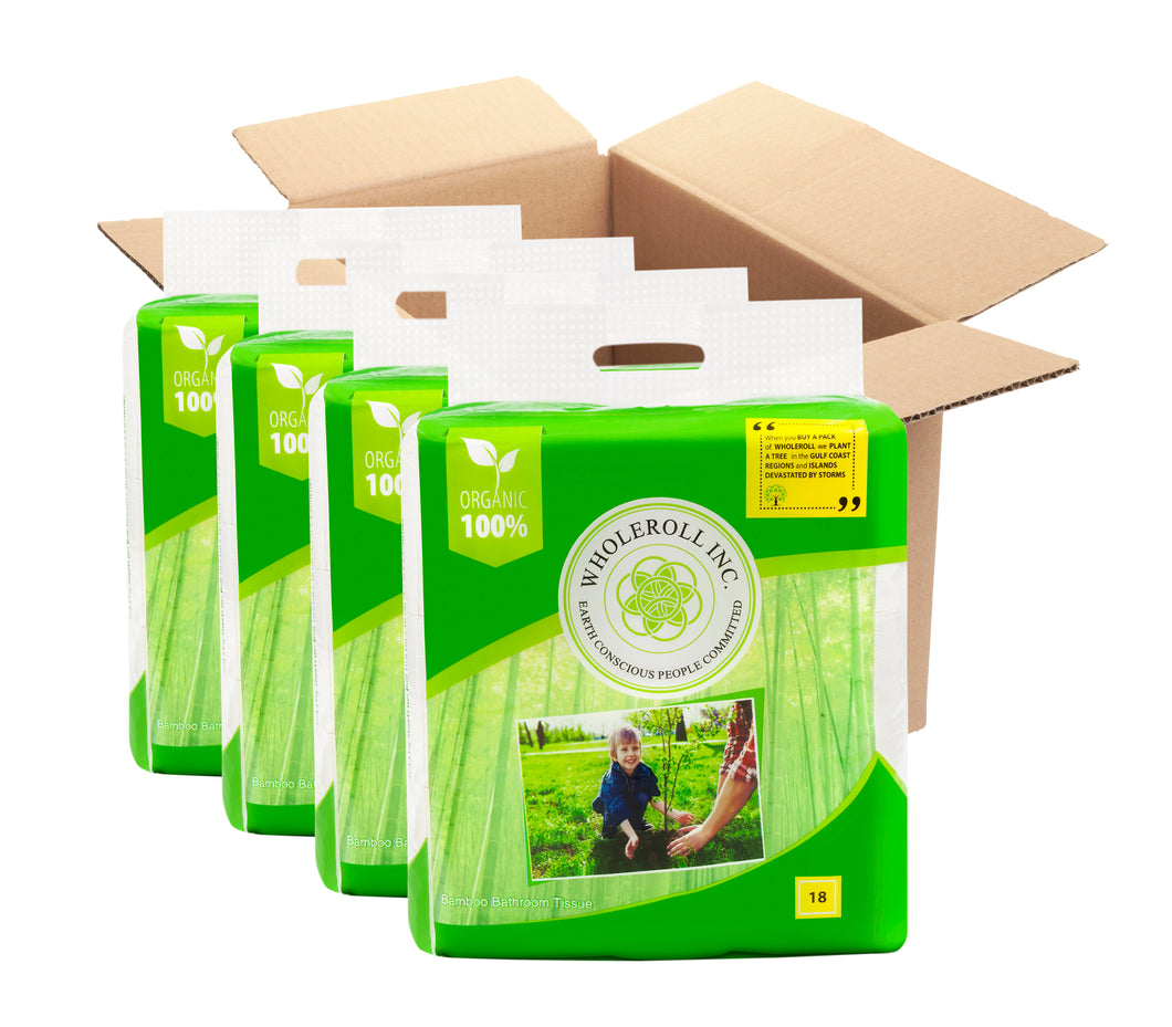 WHOLEROLL Bamboo Toilet Paper #72 Big Rolls, Tree Free, Strong 3 Ply Organic Bathroom Tissue #4 18 Roll Packs