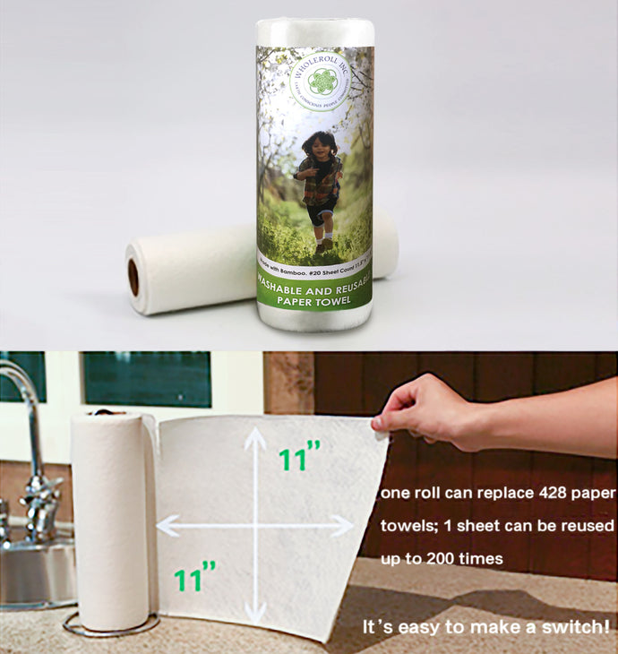 WHOLEROLL Reusable Bamboo Paper Towels for Kitchen Bathroom Cleaning W
